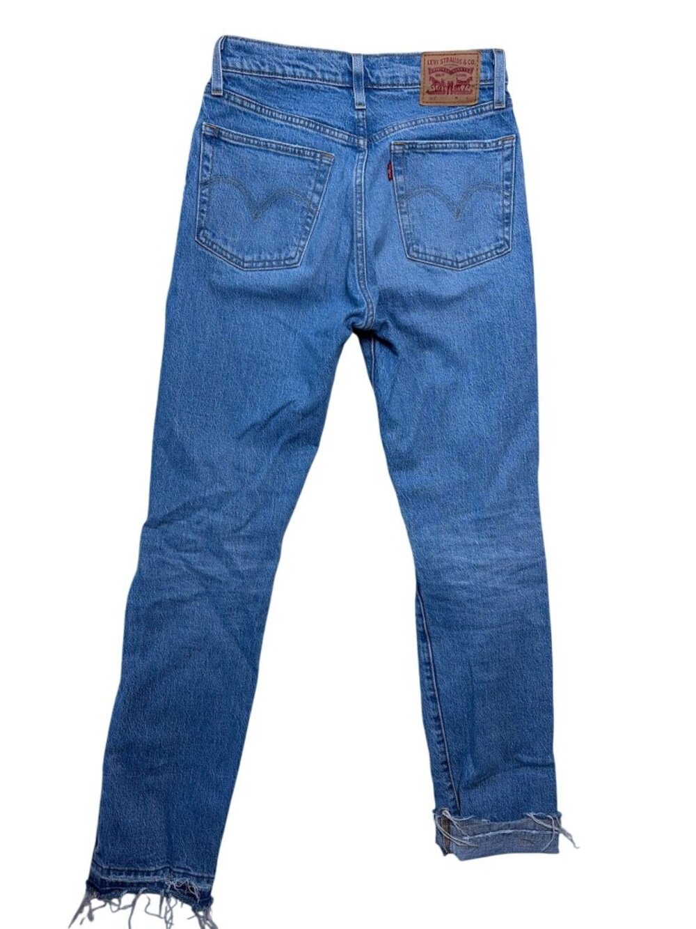 Levi's 501 Original Fit Stretch Jeans distressed medium-indigo wash SZ 25" X 30" - Picture 3 of 10
